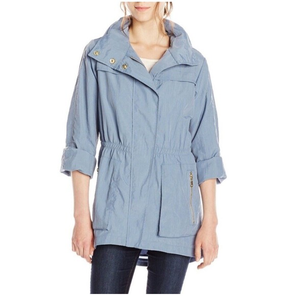 The Fillmore Jackets & Blazers - The Fillmore Anorak Blue Shimmery Jacket Windbreaker Raincoat Hooded Gold Detail